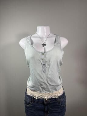Life in Progress Light Blue Crochet Hem Tank Top